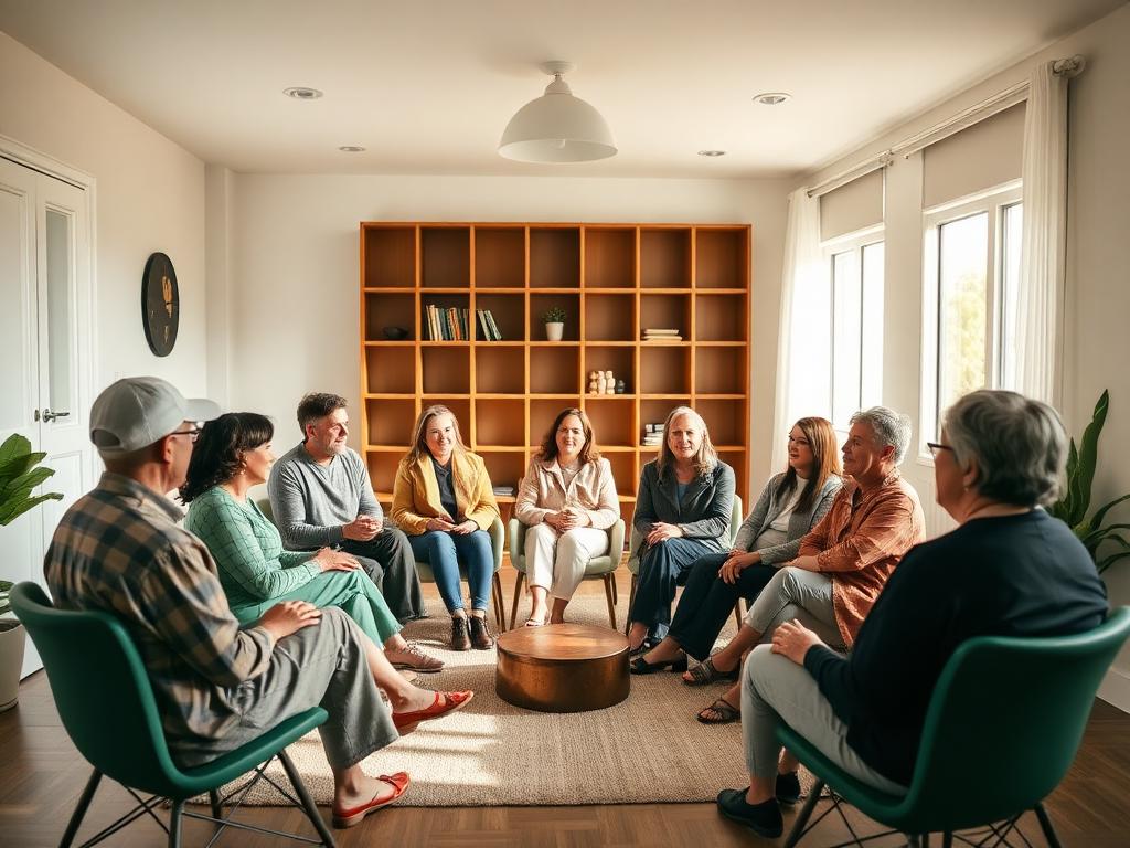 Group meeting and peer support session at SGE Recovery Home